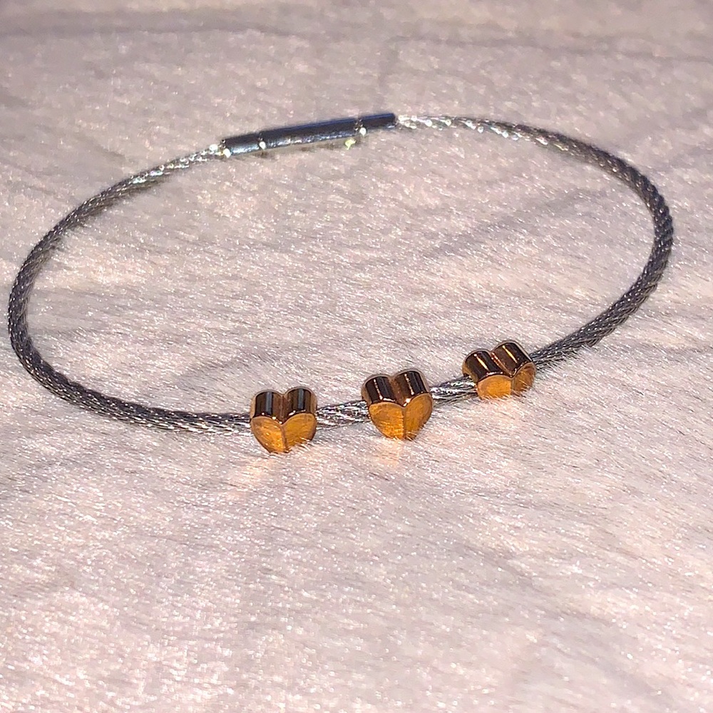 Fossil Triple Heart Bracelet Stainless Steel Silver and Rose Gold